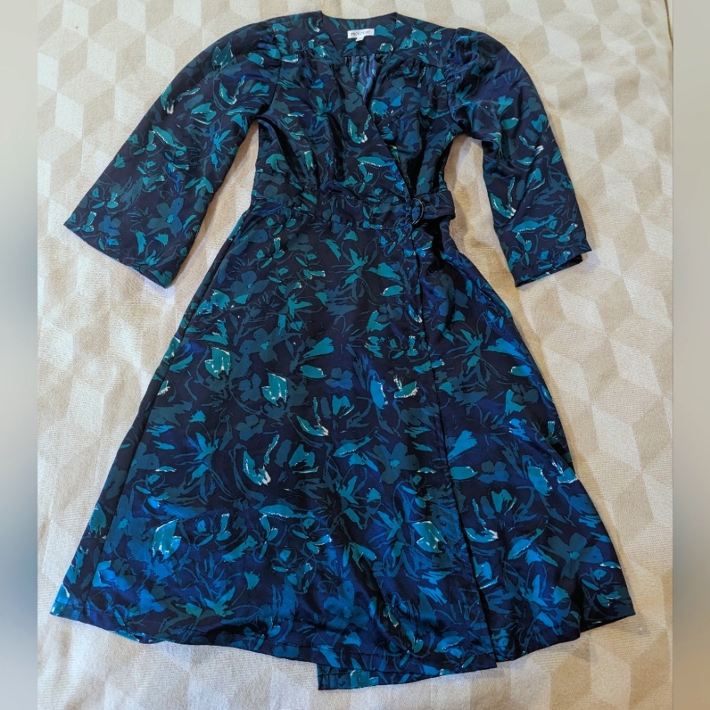 Blue satin wrap dress S
